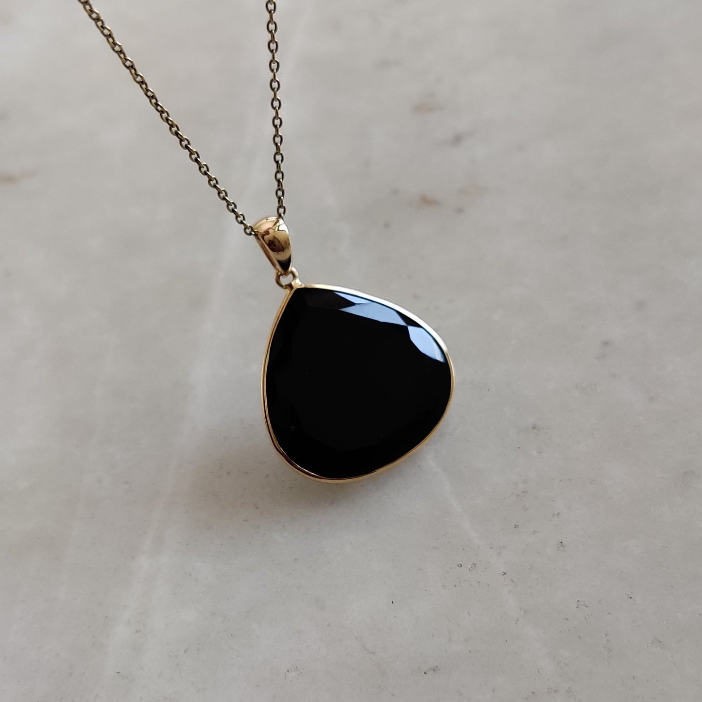 Natural Black Onyx Pendant, 14K Solid Yellow Gold Black Onyx Pendant, December Birthstone Pendant, Christmas Present, Black Onyx Jewelry