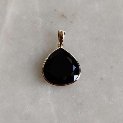 Natural Black Onyx Pendant, 14K Solid Yellow Gold Onyx Pendant, December Birthstone Pendant, Natural Onyx Jewelry, Christmas Present