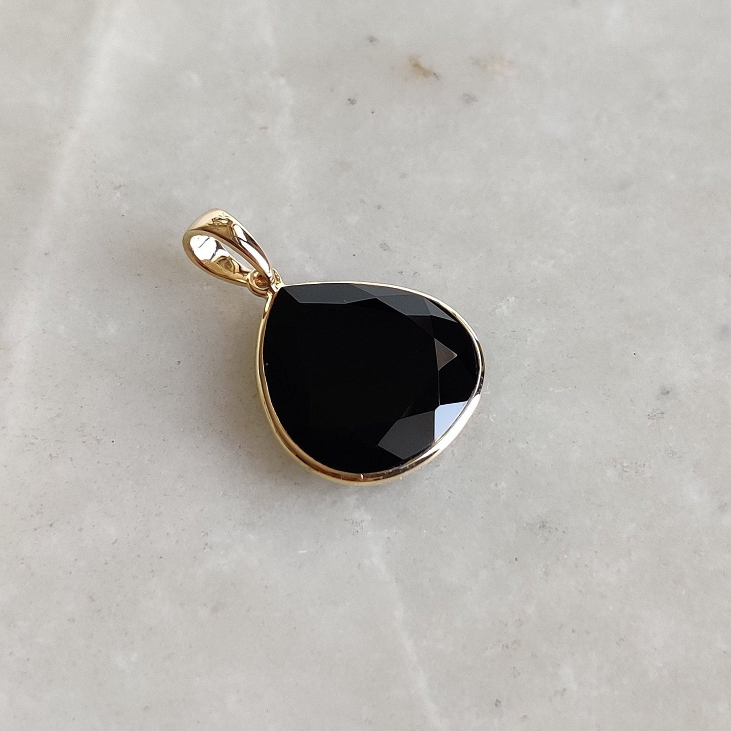 Natural Black Onyx Pendant, 14K Solid Yellow Gold Onyx Pendant, December Birthstone Pendant, Natural Onyx Jewelry, Christmas Present