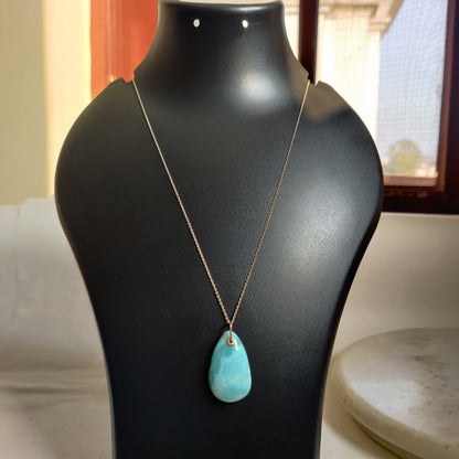 Natural Larimar Pendant, 14K Solid Gold Larimar Pendant, Solid Gold Larimar Drill Pendant Necklace, March Birthstone, Christmas Gift