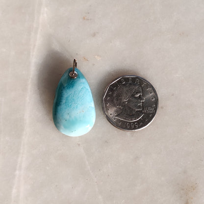 Natural Larimar Pendant, 14K Solid Gold Larimar Pendant, Solid Gold Larimar Drill Pendant Necklace, March Birthstone, Christmas Gift