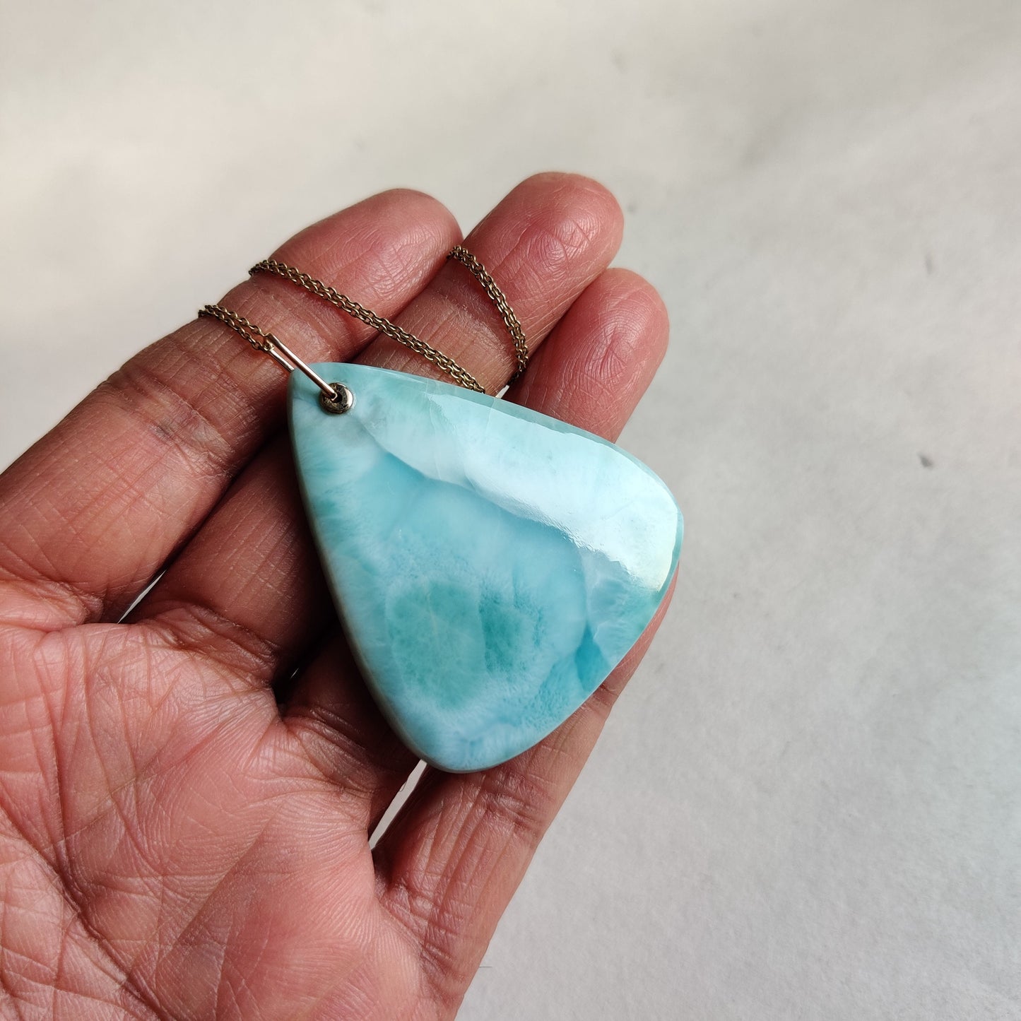 Natural Larimar Pendant, 14K Solid Gold Larimar Pendant, Solid Gold Larimar Drill Pendant, March Birthstone, Christmas Gift, Drill Pendant