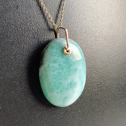 Natural Larimar Pendant, 14K Solid Gold Larimar Pendant, Solid Gold Larimar Drill Pendant Necklace, March Birthstone, Christmas Gift