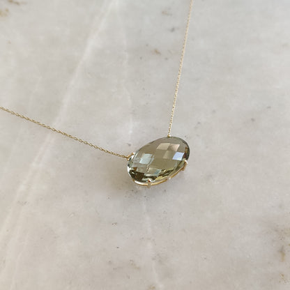 Natural Green Amethyst Pendant, 14K Solid Gold Green Amethyst Pendant, Solid Gold Pendant Necklace, February Birthstone, Christmas Gift