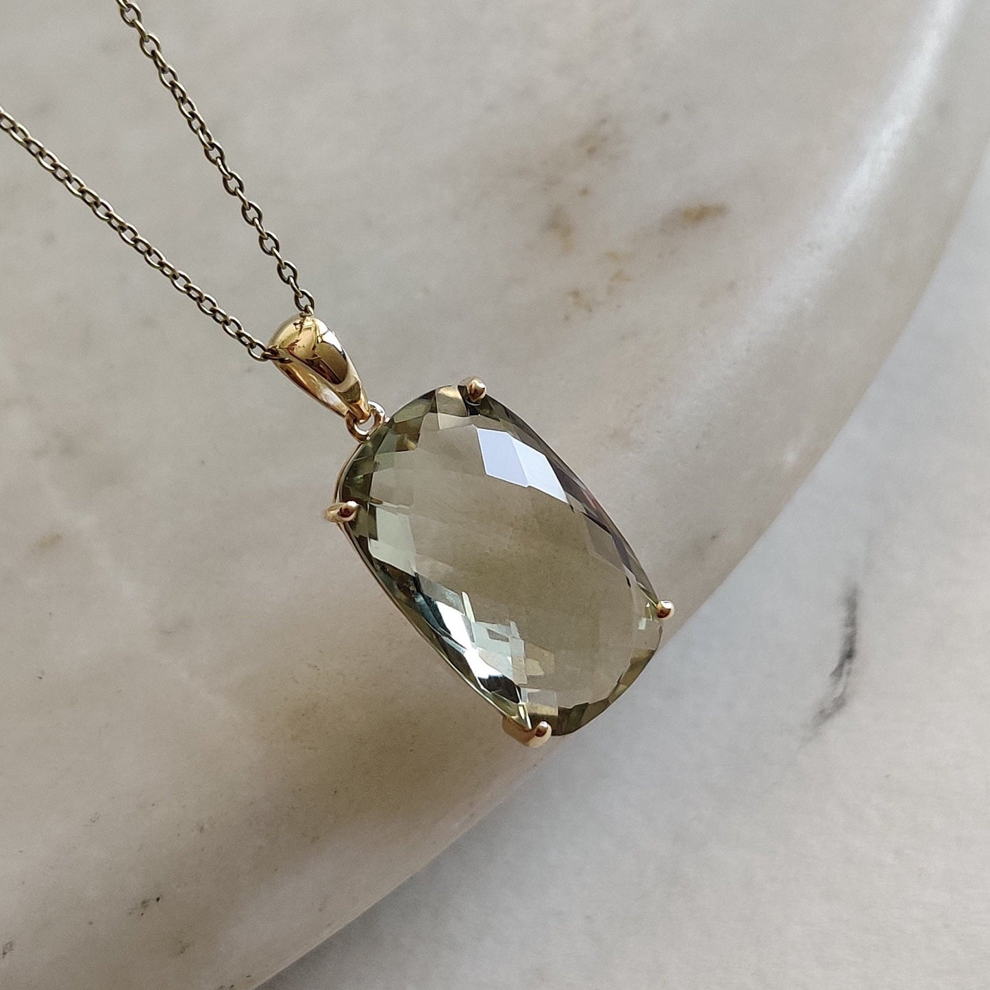 Natural Green Amethyst Pendant, 14K Solid Gold Green Amethyst Pendant, Solid Gold Prong Pendant, February Birthstone, Christmas Gift