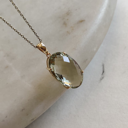 Natural Green Amethyst Pendant, 14K Solid Gold Green Amethyst Pendant, Solid Gold Pendant Necklace, February Birthstone, Christmas Gift