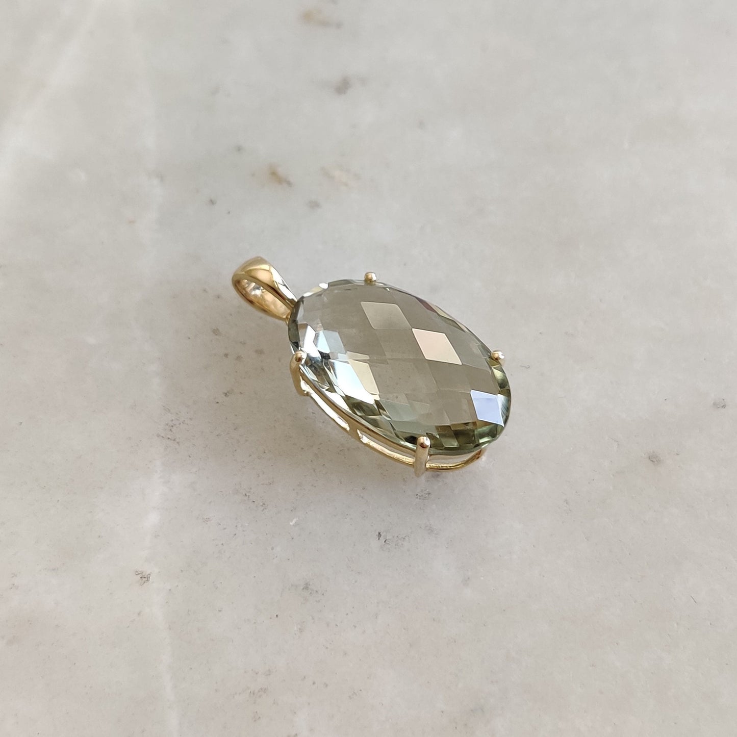 Natural Green Amethyst Pendant, 14K Solid Gold Green Amethyst Pendant, Solid Gold Pendant Necklace, February Birthstone, Christmas Gift