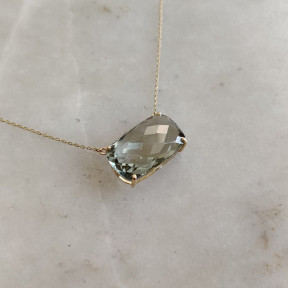 Natural Green Amethyst Pendant, 14K Solid Gold Green Amethyst Pendant, Cushion Brio Oval Pendant, February Birthstone, Christmas Gift