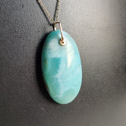 Natural Larimar Pendant, 14K Solid Gold Larimar Pendant, Solid Gold Larimar Drill Pendant Necklace, March Birthstone, Christmas Gift