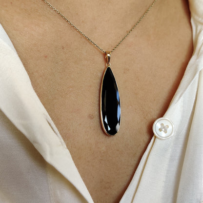 Natural Black Onyx Pendant, 14K Solid Gold Black Onyx Pendant,Black Onyx Gold Pendant Necklace, December Birthstone, Christmas Gift,