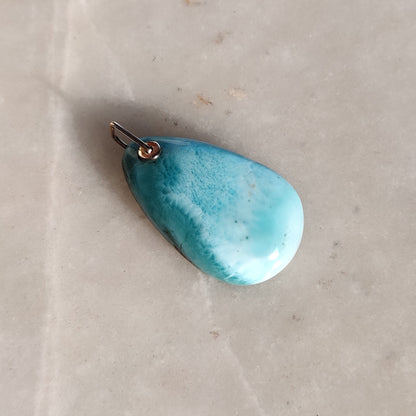 Natural Larimar Pendant, 14K Solid Gold Larimar Pendant, Solid Gold Larimar Drill Pendant Necklace, March Birthstone, Christmas Gift