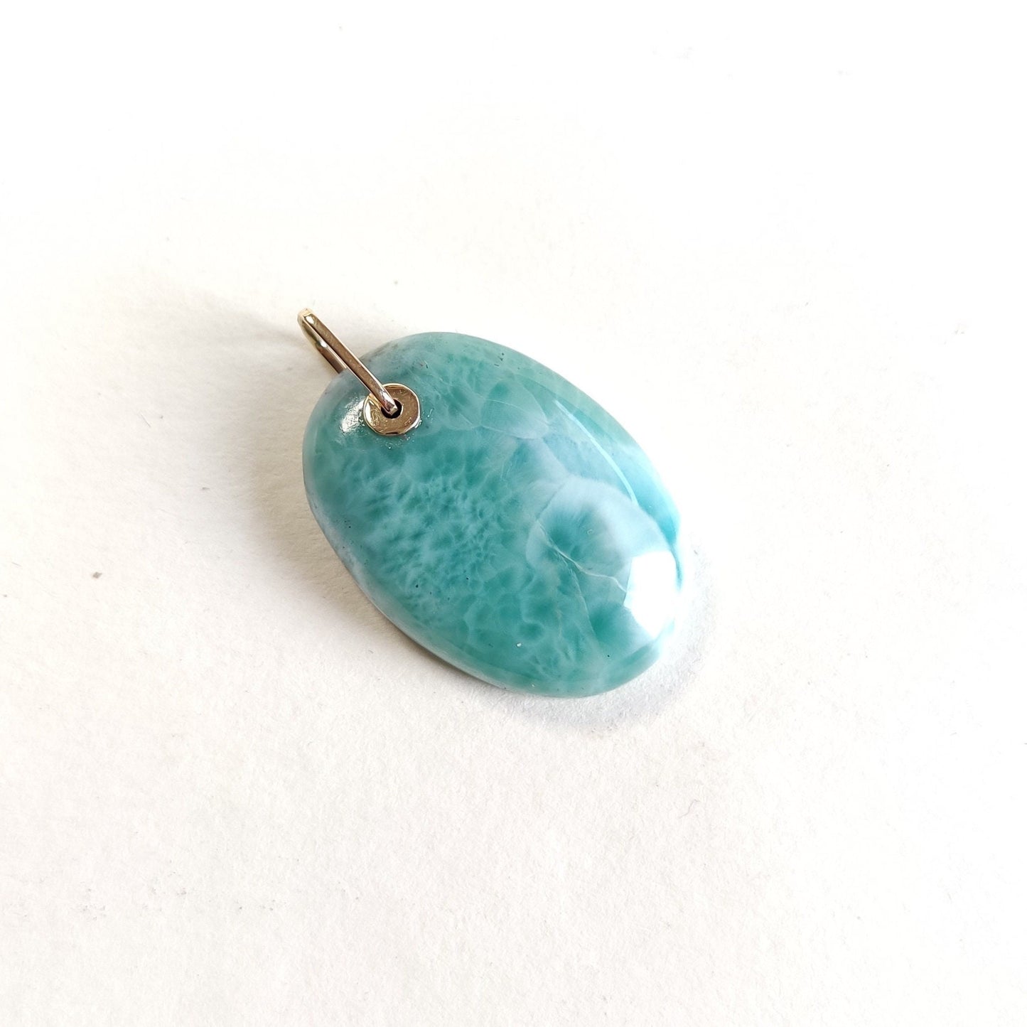 Natural Larimar Pendant, 14K Solid Gold Larimar Pendant, Solid Gold Larimar Drill Pendant Necklace, March Birthstone, Christmas Gift