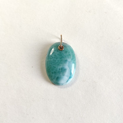 Natural Larimar Pendant, 14K Solid Gold Larimar Pendant, Solid Gold Larimar Drill Pendant Necklace, March Birthstone, Christmas Gift