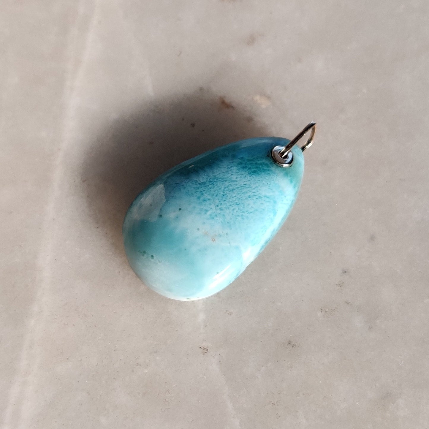 Natural Larimar Pendant, 14K Solid Gold Larimar Pendant, Solid Gold Larimar Drill Pendant Necklace, March Birthstone, Christmas Gift