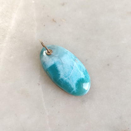 Natural Larimar Pendant, 14K Solid Gold Larimar Pendant, Solid Gold Larimar Drill Pendant Necklace, March Birthstone, Christmas Gift