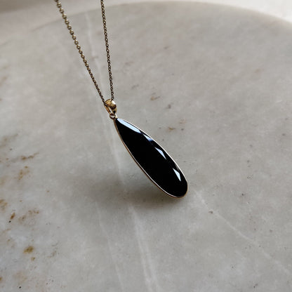 Natural Black Onyx Pendant, 14K Solid Gold Black Onyx Pendant,Black Onyx Gold Pendant Necklace, December Birthstone, Christmas Gift,