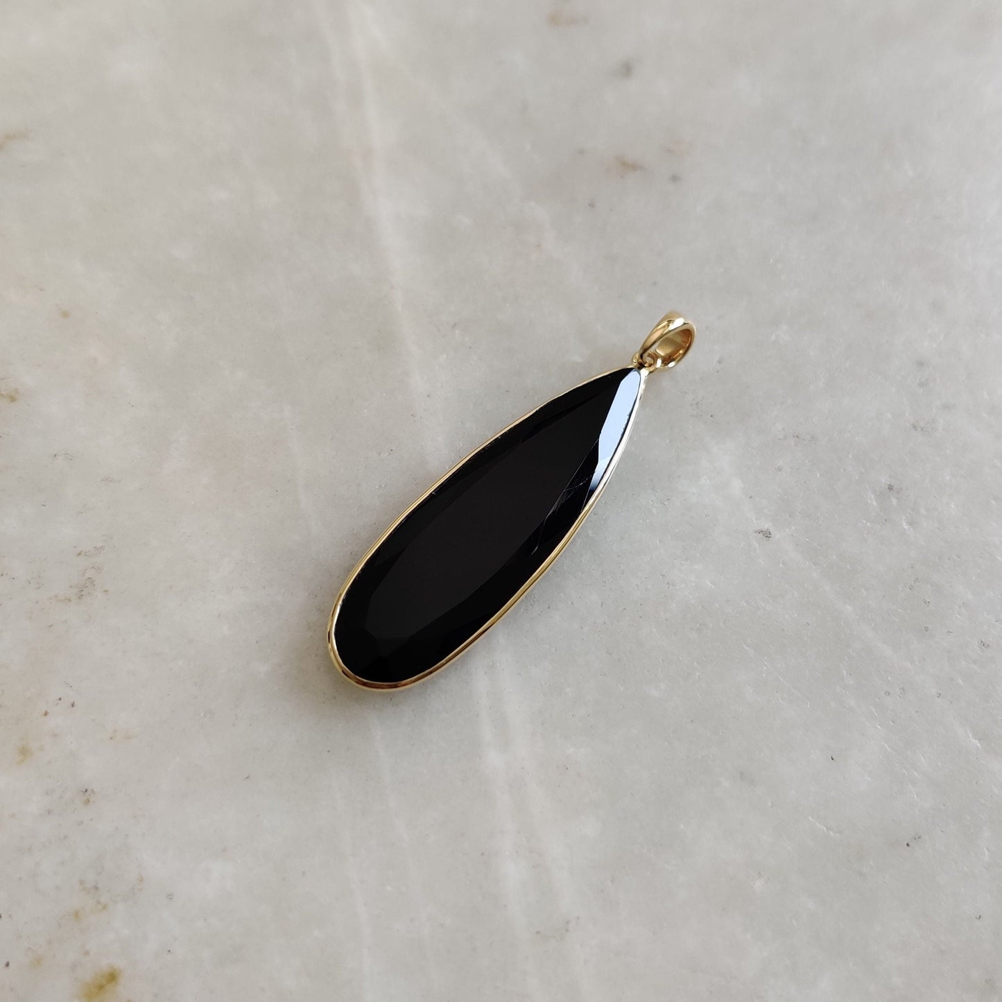 Natural Black Onyx Pendant, 14K Solid Gold Black Onyx Pendant,Black Onyx Gold Pendant Necklace, December Birthstone, Christmas Gift,