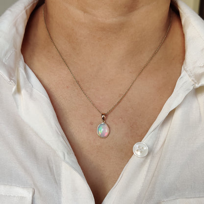 Natural Ethiopian Opal Pendant,14K Solid Gold Opal Pendant, Solid Gold Pendant Necklace, October Birthstone, Anniversary Gift, Birthday Gift