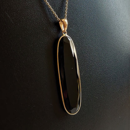 Natural Black Onyx Pendant, 14K Solid Yellow Gold Black Onyx Pendant, Solid Gold Pendant, December Birthstone, Christmas Gift, Onyx Jewelry