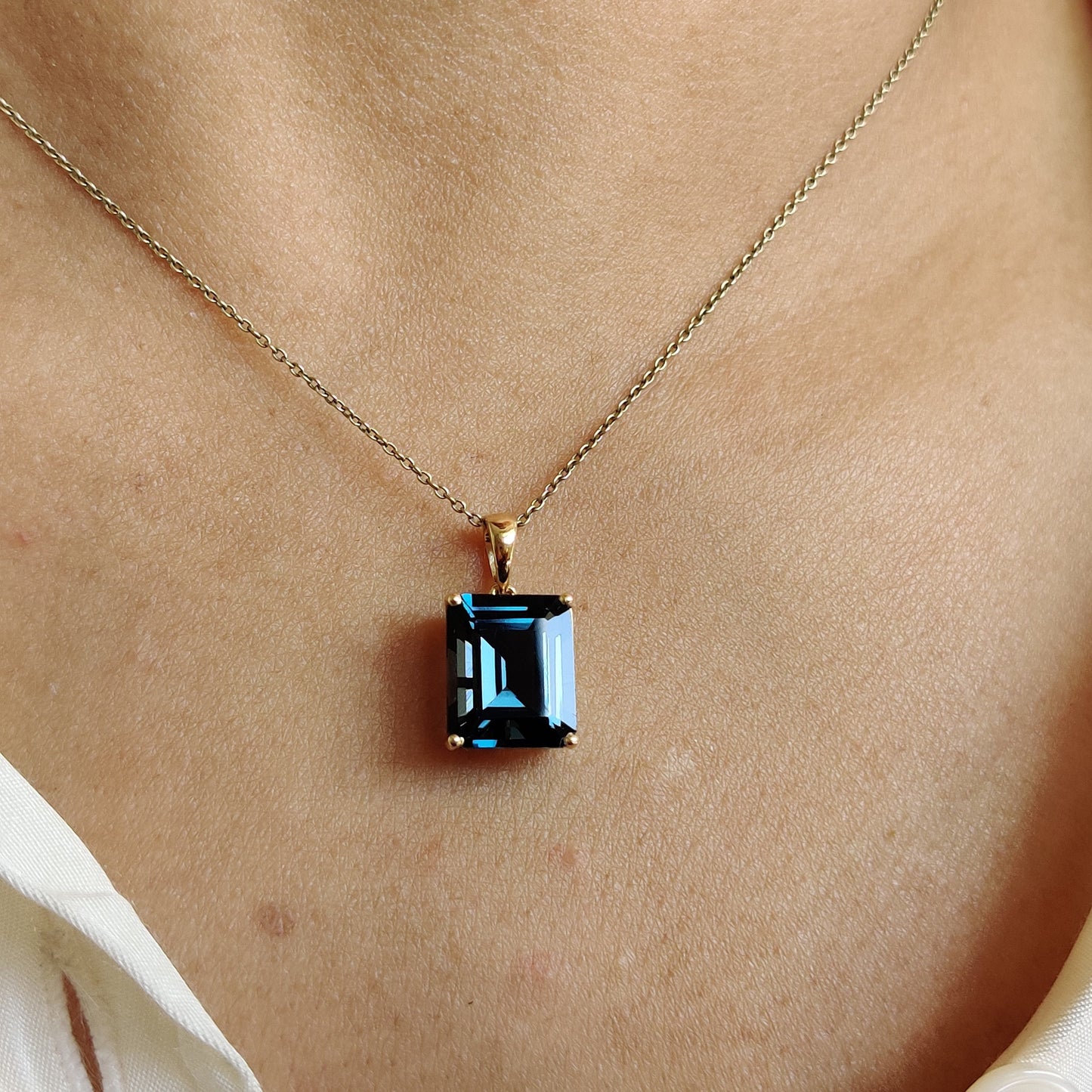 Natural London Blue Topaz Pendant, 14K Solid Yellow Gold Blue Topaz Pendant, December Birthstone, Christmas Present, Blue Topaz Jewelry