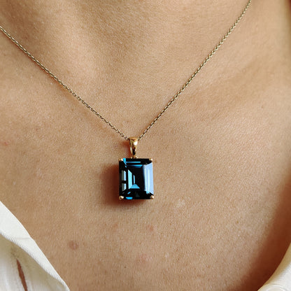 Natural London Blue Topaz Pendant, 14K Solid Yellow Gold Blue Topaz Pendant, December Birthstone, Christmas Present, Blue Topaz Jewelry