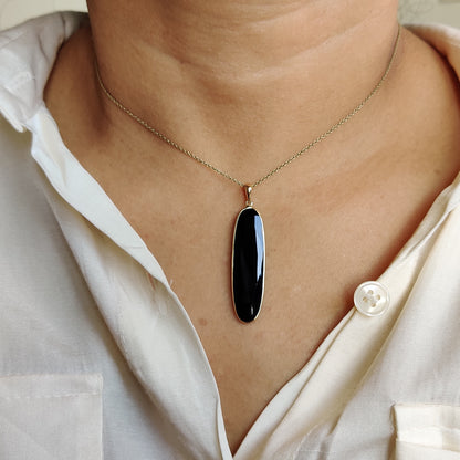 Natural Black Onyx Pendant, 14K Solid Yellow Gold Black Onyx Pendant, Solid Gold Pendant, December Birthstone, Christmas Gift, Onyx Jewelry