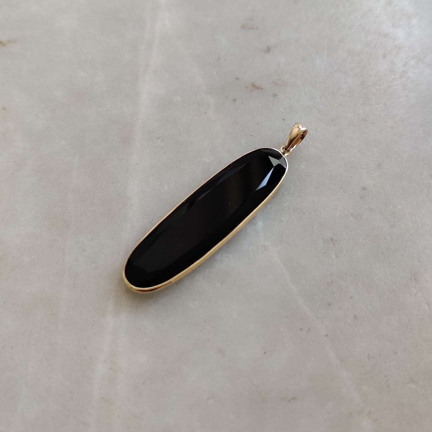 Natural Black Onyx Pendant, 14K Solid Yellow Gold Black Onyx Pendant, Solid Gold Pendant, December Birthstone, Christmas Gift, Onyx Jewelry