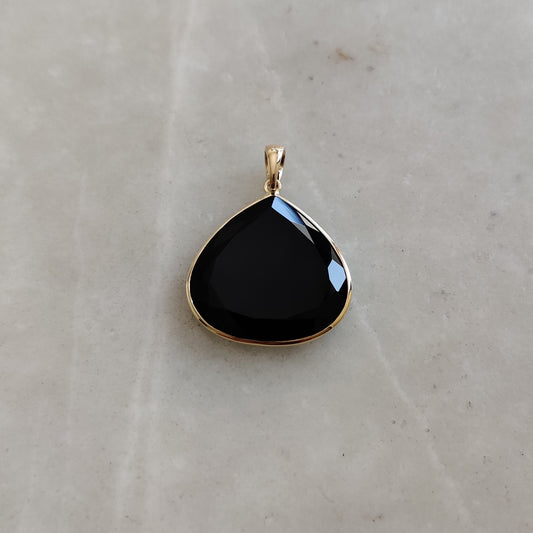 Natural Black Onyx Pendant, 14K Solid Yellow Gold Black Onyx Pendant, December Birthstone Pendant, Christmas Present, Black Onyx Jewelry