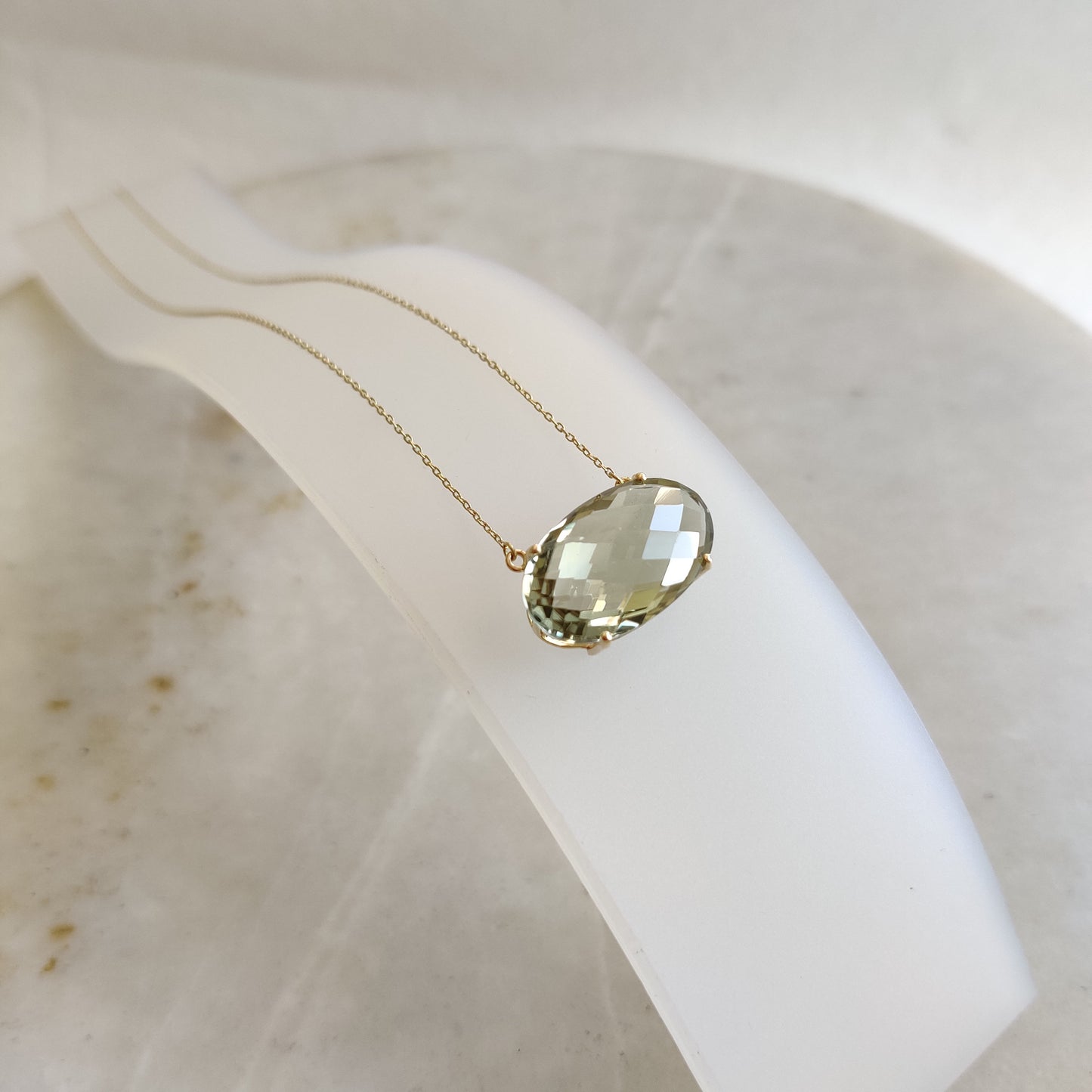 Natural Green Amethyst Pendant, 14K Solid Gold Green Amethyst Pendant, Solid Gold Pendant Necklace, February Birthstone, Christmas Gift