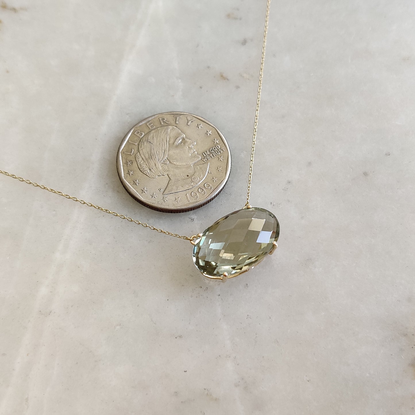 Natural Green Amethyst Pendant, 14K Solid Gold Green Amethyst Pendant, Solid Gold Pendant Necklace, February Birthstone, Christmas Gift