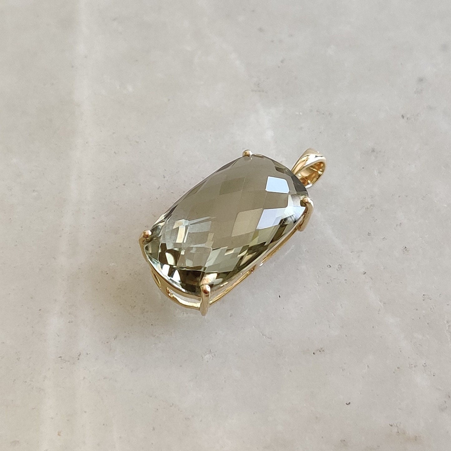 Natural Green Amethyst Pendant, 14K Solid Gold Green Amethyst Pendant, Solid Gold Prong Pendant, February Birthstone, Christmas Gift