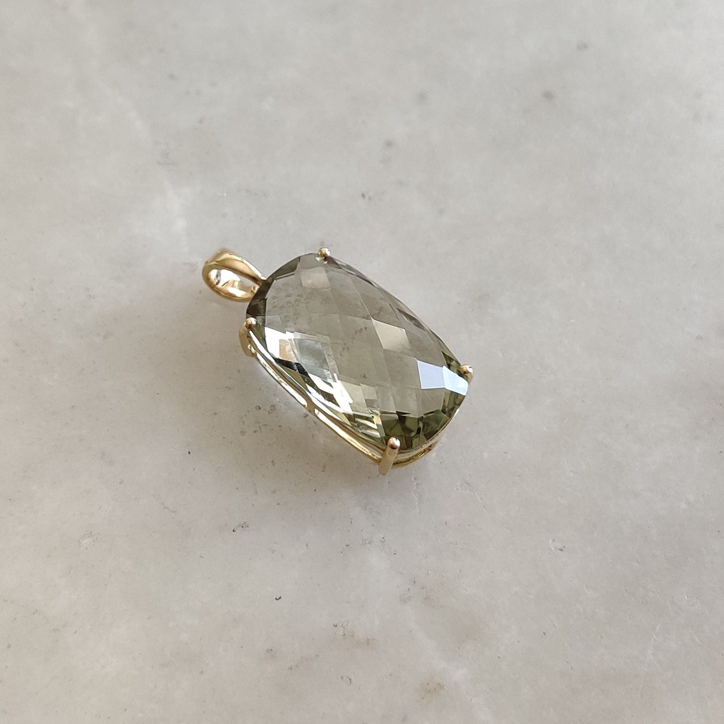 Natural Green Amethyst Pendant, 14K Solid Gold Green Amethyst Pendant, Solid Gold Prong Pendant, February Birthstone, Christmas Gift