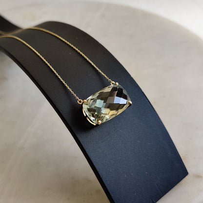 Natural Green Amethyst Pendant, 14K Solid Gold Green Amethyst Pendant, Cushion Brio Oval Pendant, February Birthstone, Christmas Gift