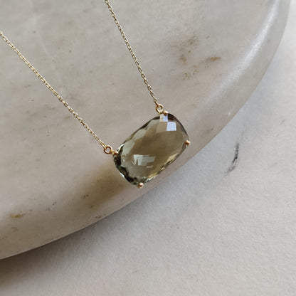 Natural Green Amethyst Pendant, 14K Solid Gold Green Amethyst Pendant, Cushion Brio Oval Pendant, February Birthstone, Christmas Gift