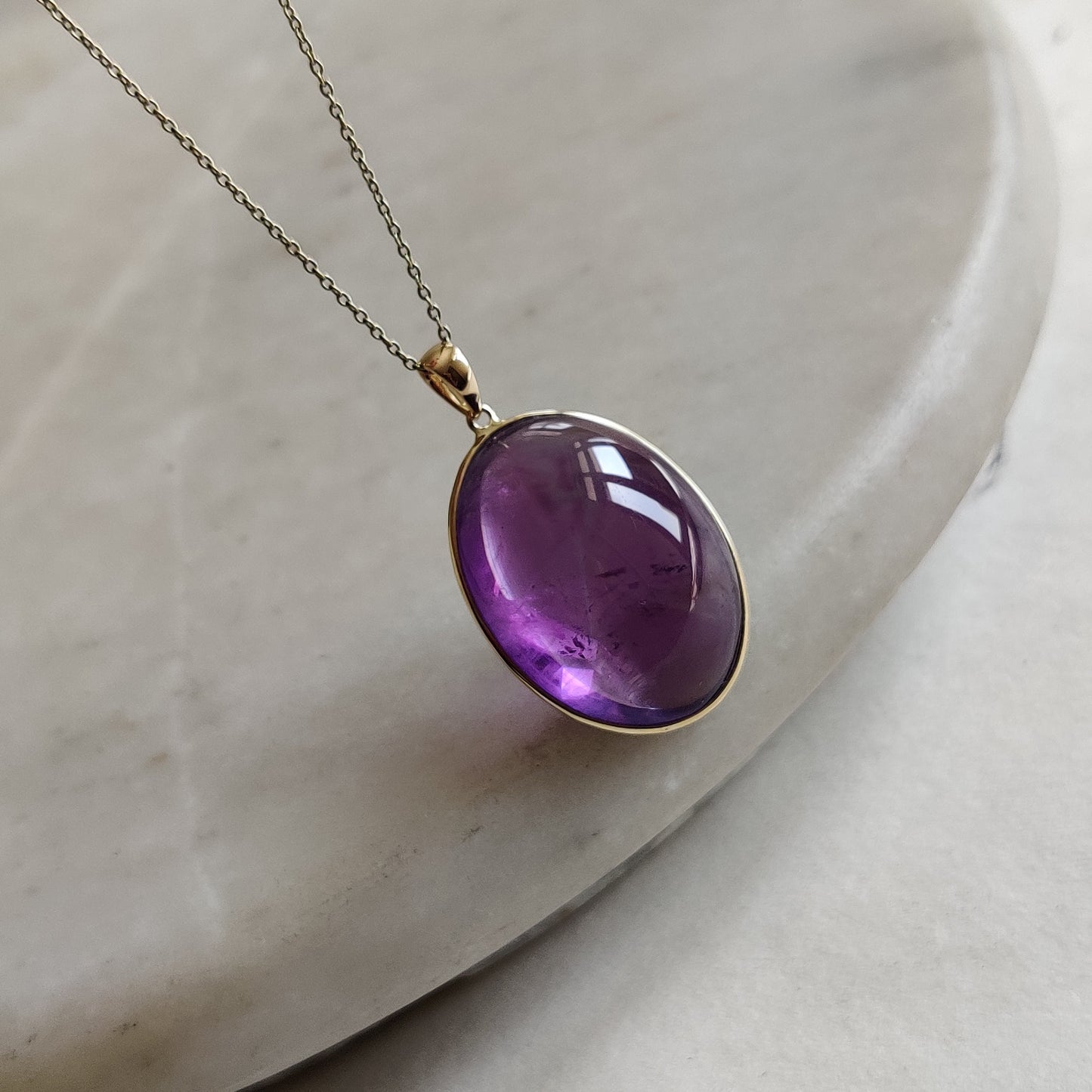 Natural Purple Amethyst Pendant, 14K Solid Gold Purple Amethyst Pendant, Solid Gold Bezel Pendant, February Birthstone, Christmas Gift