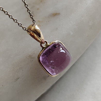 Natural Kunzite Pendant, 14K Solid Yellow Gold Kunzite Pendant, Square Bezel Pendant, October Birthstone, Kunzite Jewelry, Christmas Present