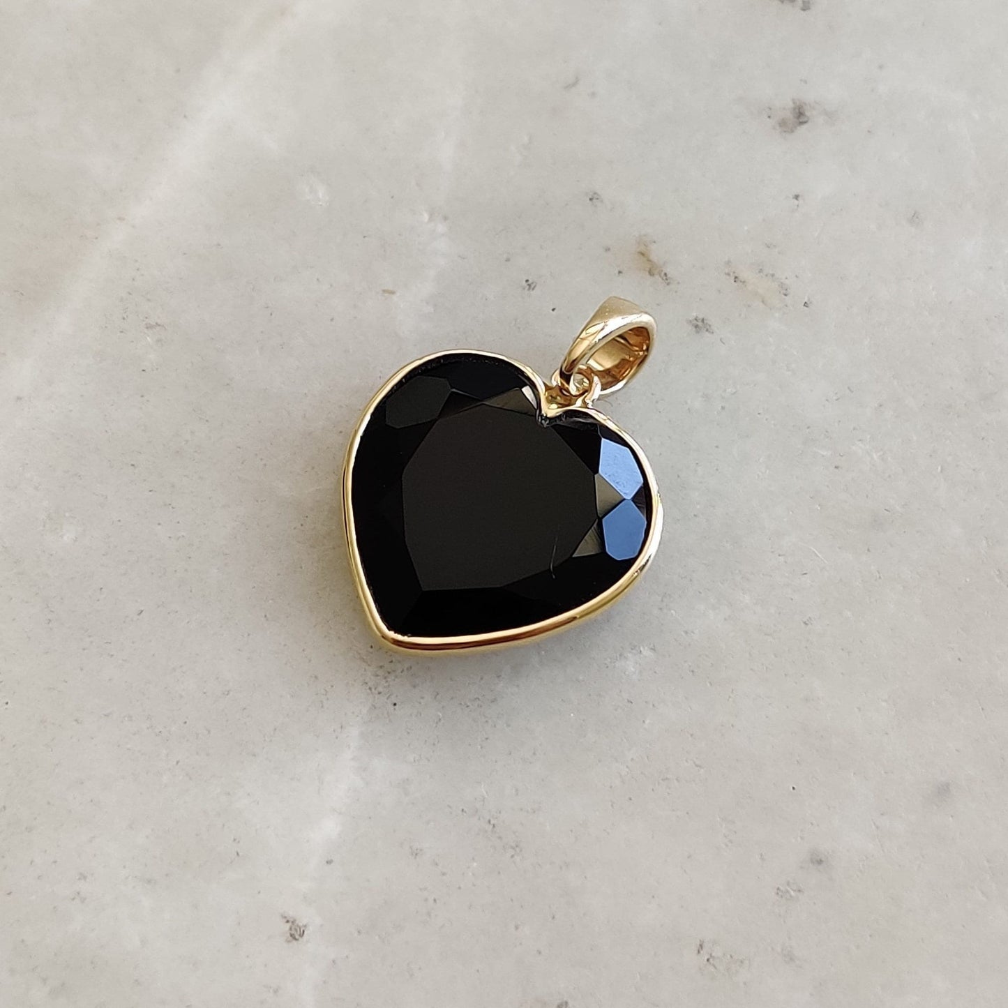 Natural Black Onyx Heart Pendant, 14K Solid Yellow Gold Onyx Pendant, Christmas Gift, Heart Pendant, December Birthstone, Black Onyx Jewelry