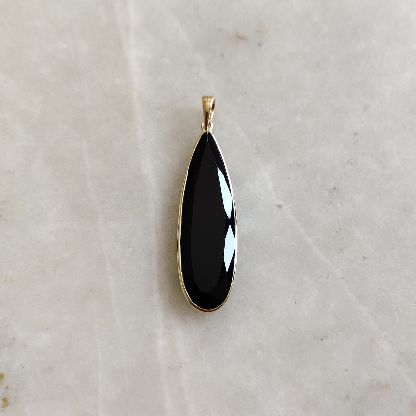 Natural Black Onyx Pendant, 14K Solid Gold Black Onyx Pendant,Black Onyx Gold Pendant Necklace, December Birthstone, Christmas Gift,