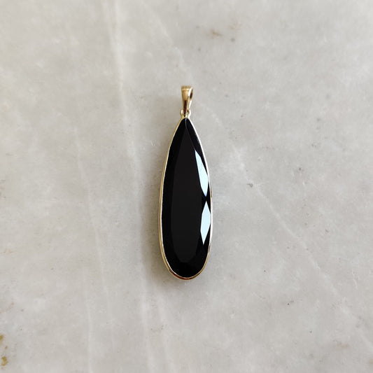 Natural Black Onyx Pendant, 14K Solid Gold Black Onyx Pendant,Black Onyx Gold Pendant Necklace, December Birthstone, Christmas Gift,