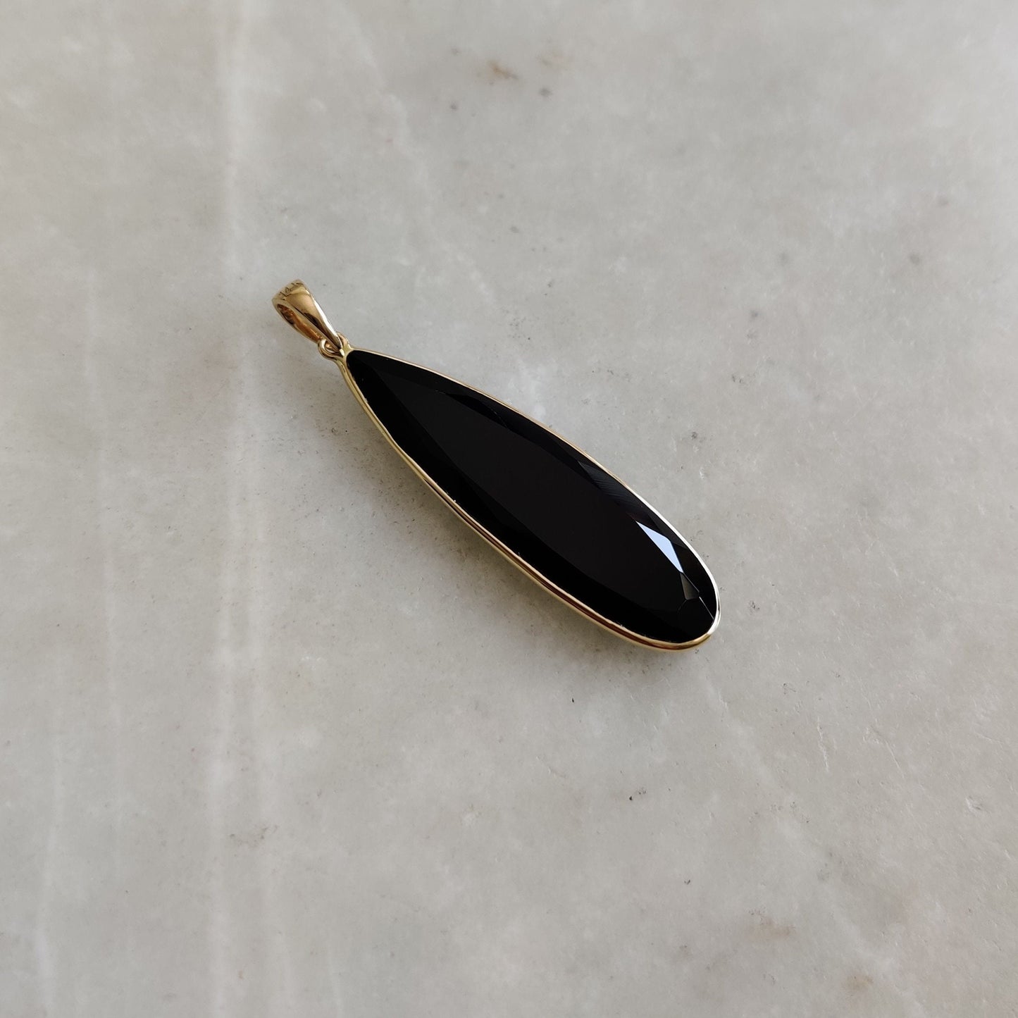 Natural Black Onyx Pendant, 14K Solid Gold Black Onyx Pendant,Black Onyx Gold Pendant Necklace, December Birthstone, Christmas Gift,