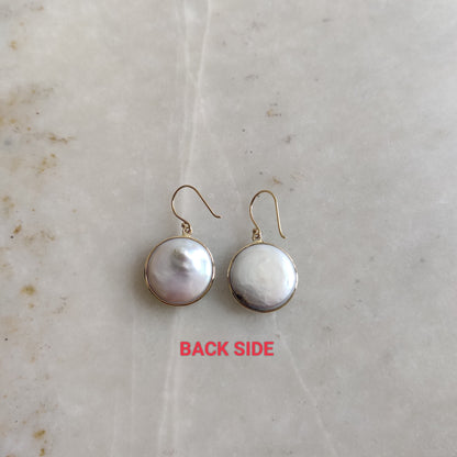 14K Gold Pearl Earrings, Natural Pearl Bezel Earrings, 14K Solid Yellow Gold Earrings, June Birthstone, Round Earrings, Wedding Gift