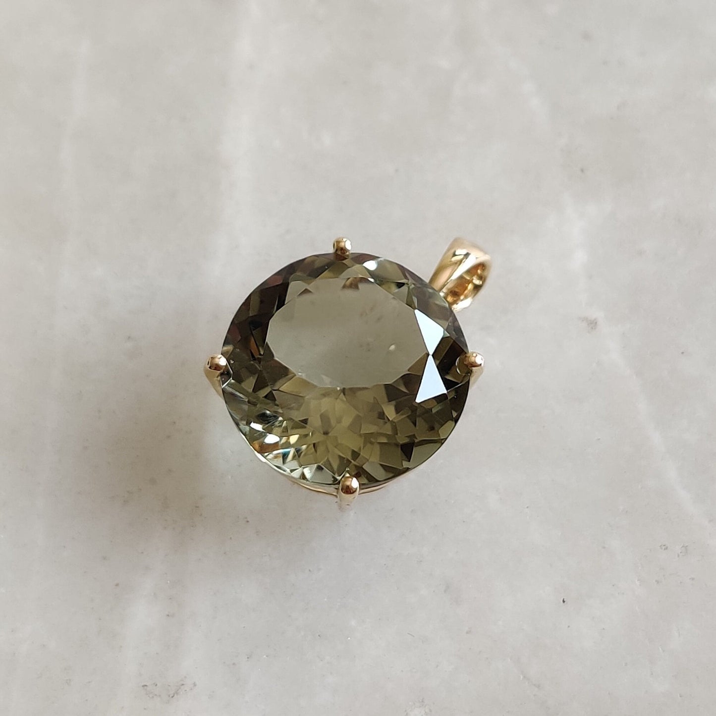 Natural Green Amethyst Pendant, 14K Solid Yellow Gold Green Amethyst Pendant, Green Amethyst Jewelry, February Birthstone, Amethyst Jewelry