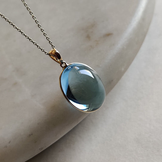 Natural Sky Blue Topaz Pendant, 14K Solid Gold Sky Blue Topaz Pendant, Solid Gold Pendant Necklace, December Birthstone, Christmas Gift