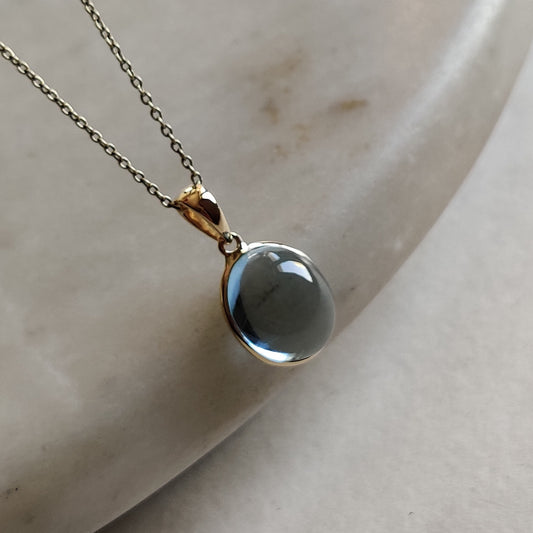 Natural Sky Blue Topaz Pendant, 14K Solid Yellow Gold Sky Blue Topaz Pendant, Bezel Pendant, December Birthstone, Christmas Present