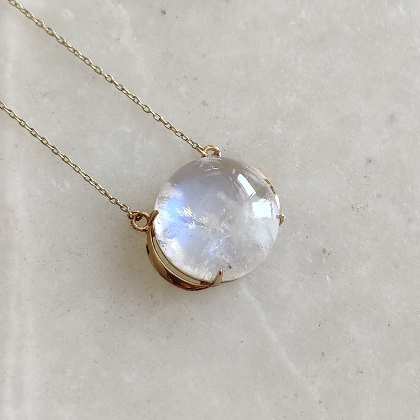 Natural Rainbow Moonstone Necklace, 14K Solid Gold Moonstone Pendant, Yellow Gold Necklace Pendant, Blue Moonstone Jewelry, June Birthstone