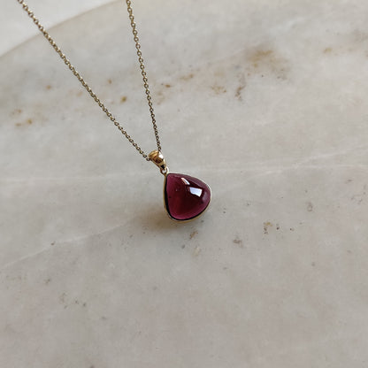 Natural Garnet Pendant, 14K Solid Gold Garnet Pendant, Solid Gold Pendant Necklace, January Birthstone, Christmas Gift, Garnet Jewelry