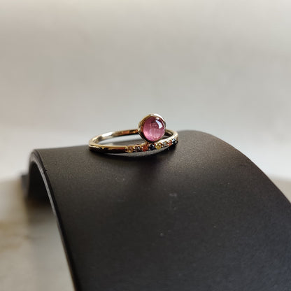 Natural Pink Tourmaline & Multi Sapphire Ring, 14K Solid Yellow Gold Pink Tourmaline Ring, October Birthstone, Dainty Ring, Christmas Gift