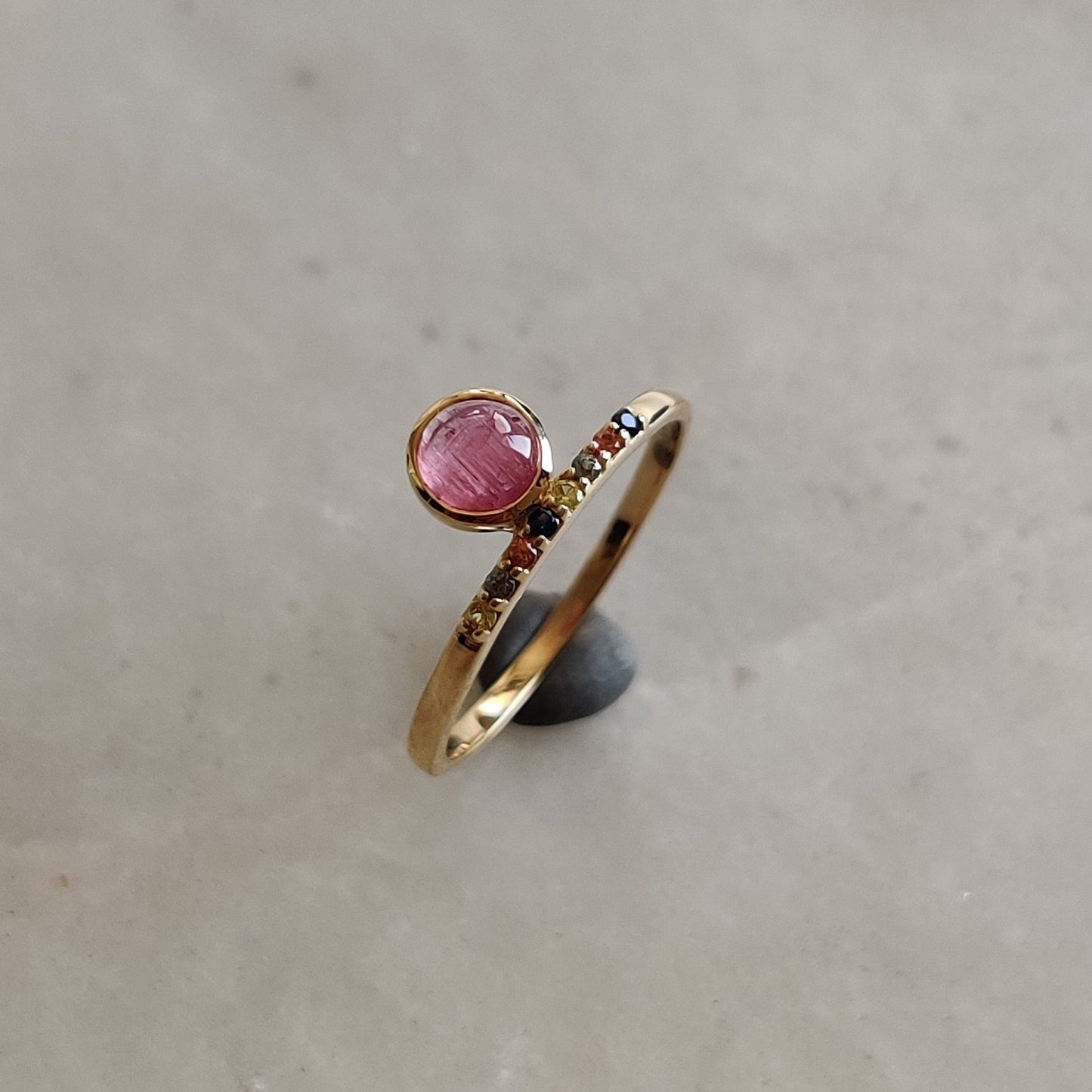 Natural Pink Tourmaline & Multi Sapphire Ring, 14K Solid Yellow Gold Pink Tourmaline Ring, October Birthstone, Dainty Ring, Christmas Gift