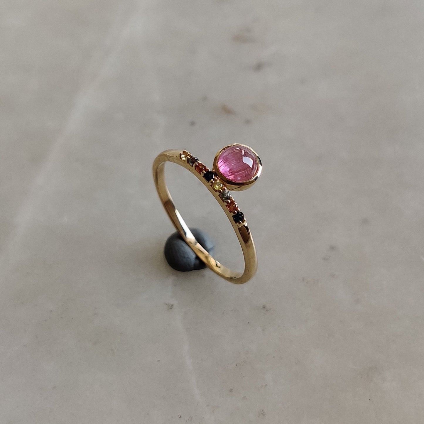 Natural Pink Tourmaline & Multi Sapphire Ring, 14K Solid Yellow Gold Pink Tourmaline Ring, October Birthstone, Dainty Ring, Christmas Gift