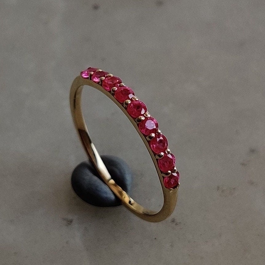 Natural Ruby Ring, 14K Solid Yellow Gold Ruby Ring, July Birthstone Ring, Anniversary Present, Dainty Ring, Ruby Jewelry